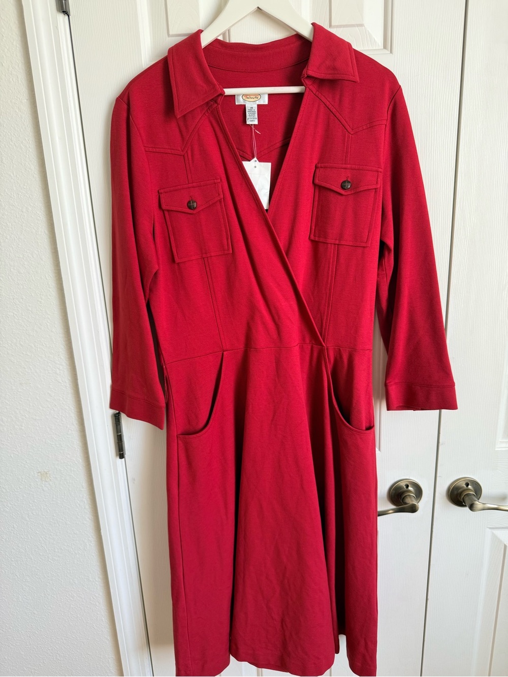 Talbots Red Midi Wrap Dress with Patch Pockets